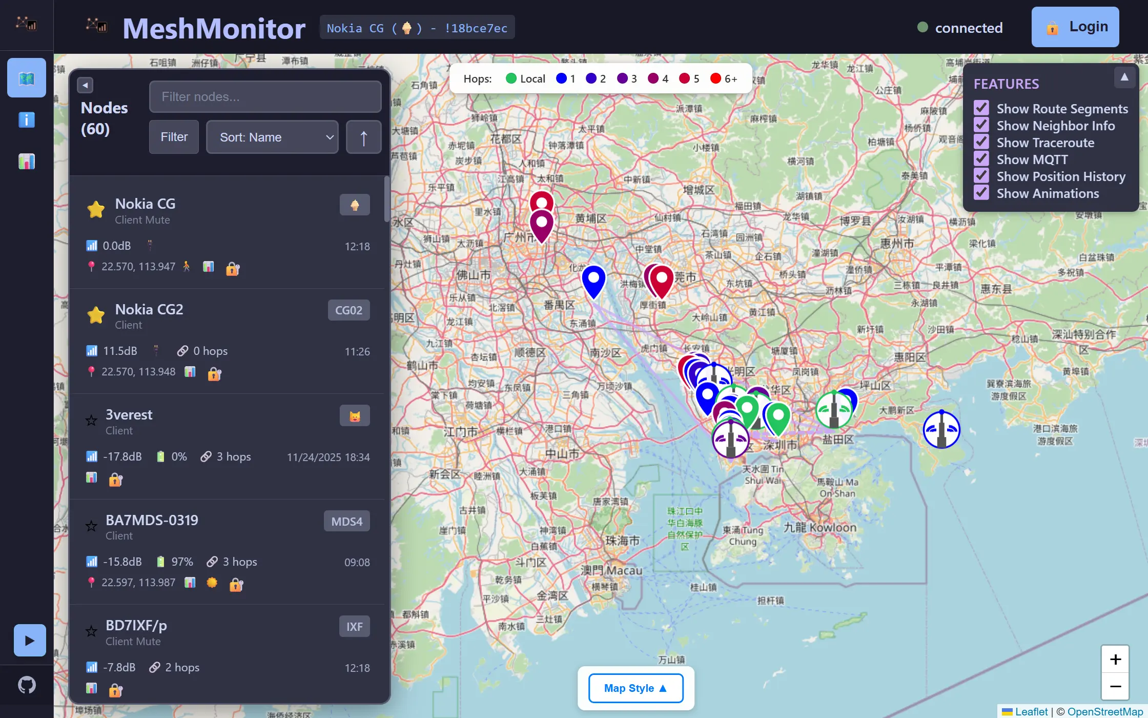 MeshCN 大湾区纯 LoRa 示范网：广州/深圳/中山/东莞