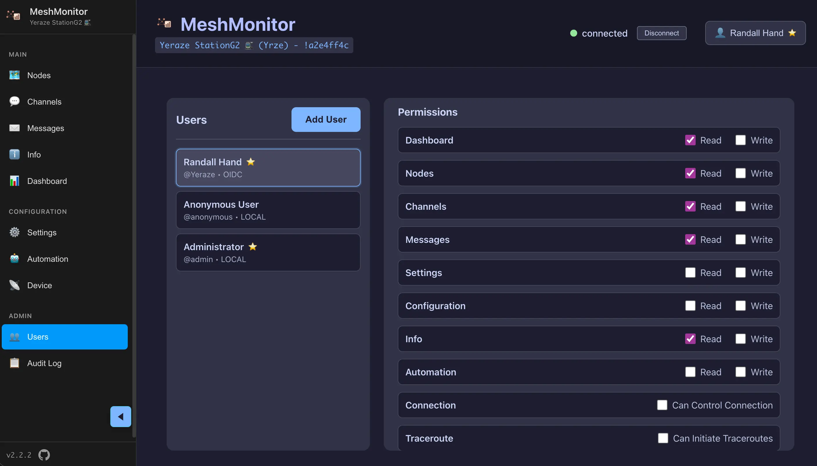MeshMonitor 用户与权限管理：账号、角色与登录信息
